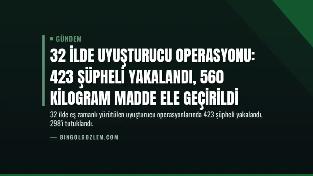 32 İlde Uyuşturucu Operasyonu: 423 Şüpheli Yakalandı, 560 Kilogram Madde Ele Geçirildi